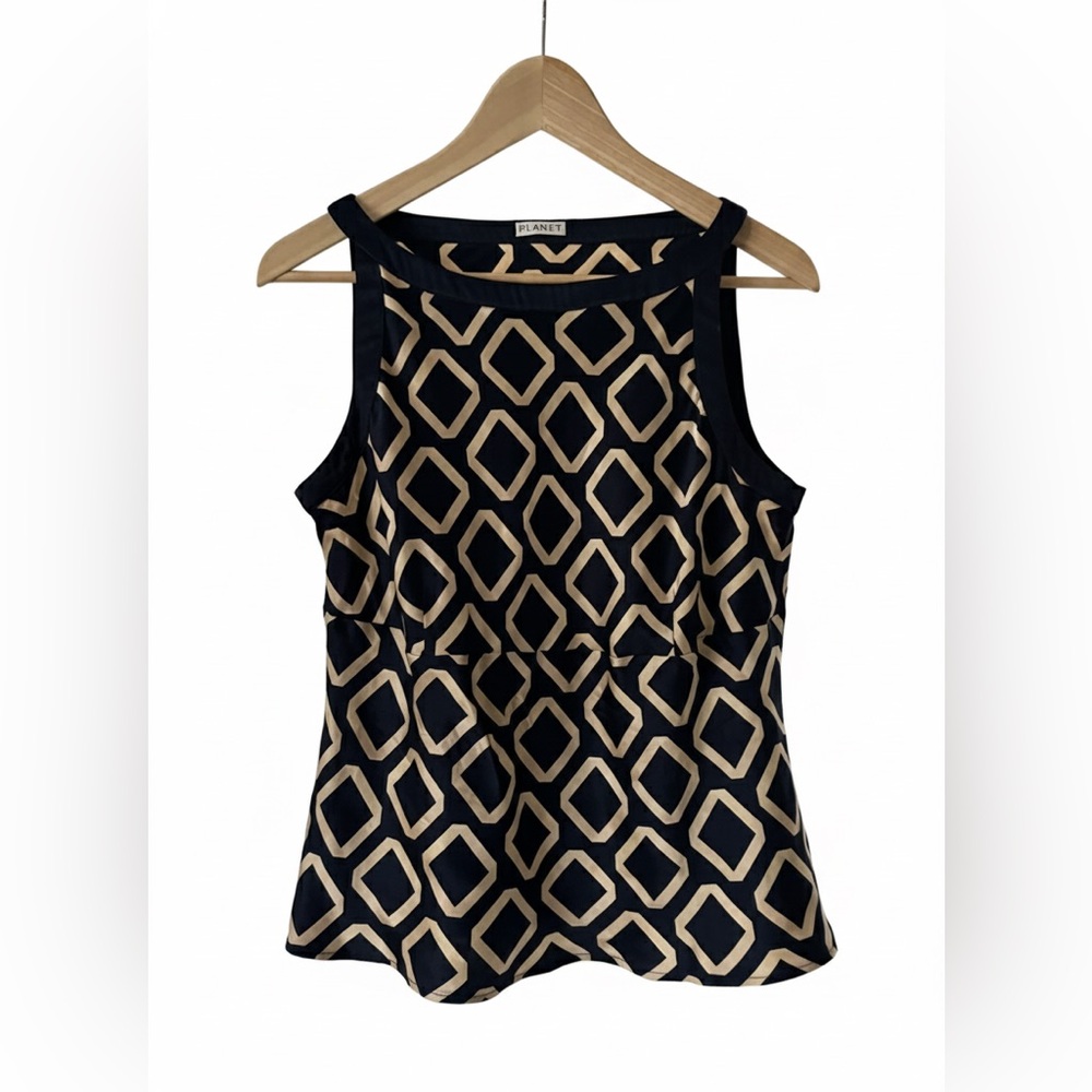 100% Silk Geometric Blouse - Planet Brand